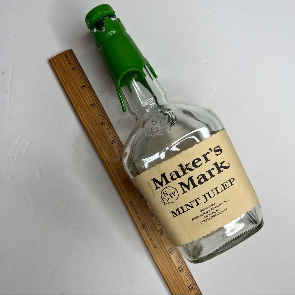 Empty Maker's Mark Mint Julep Green Wax Bottle Kentucky Derby Party Decorations